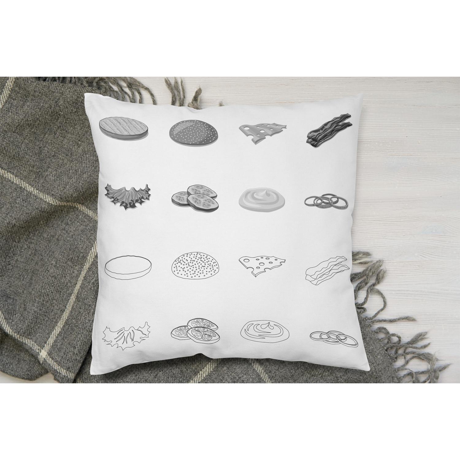 Burger And Sandwich Icon Cushion - White / 60