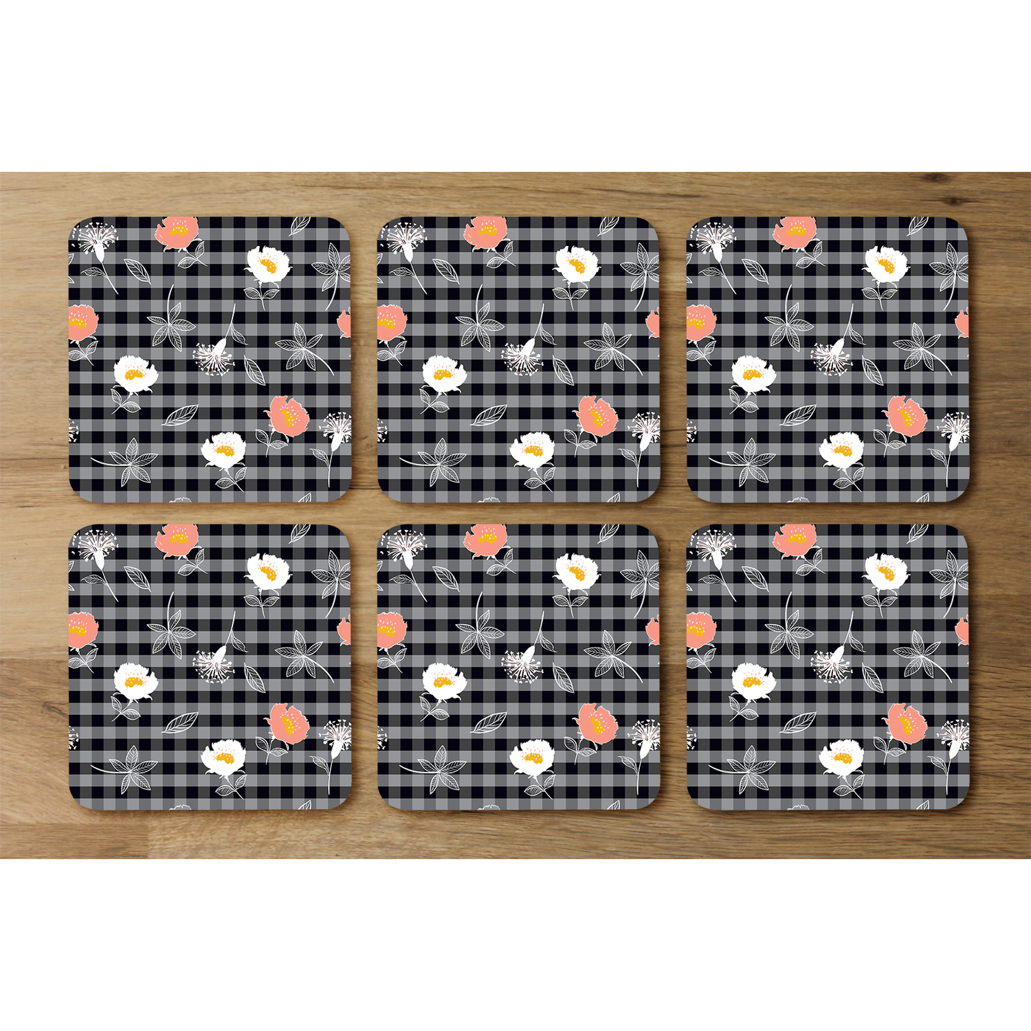 Blooming Hand Drawn Orange And White Flowers Coaster - Black