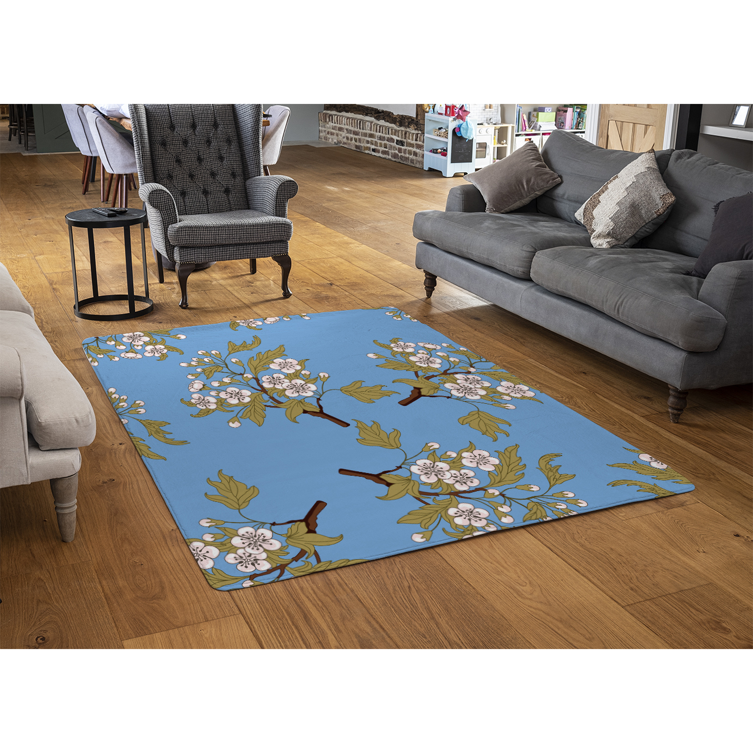 Orchid Branches On Blue Rug - Blue / 150cm