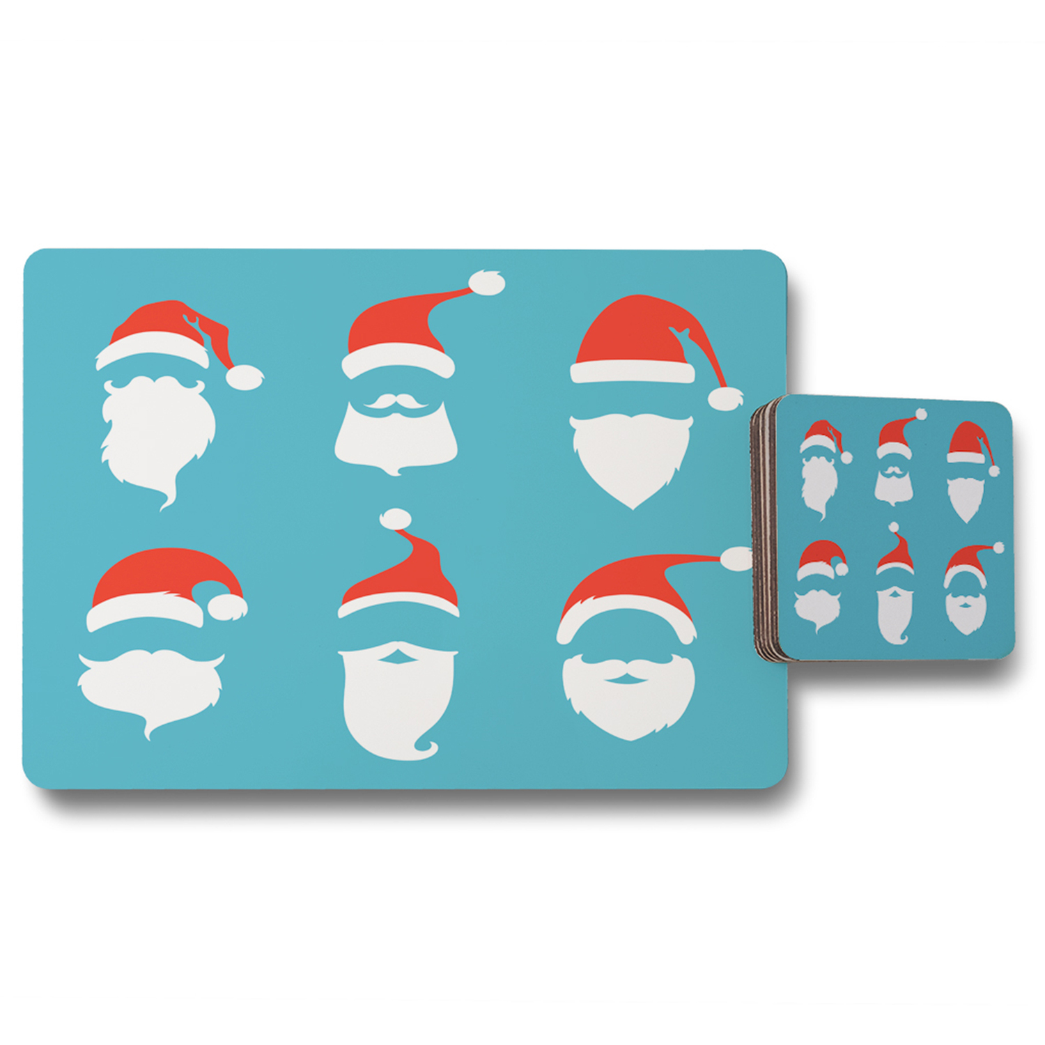 Santa Hats Dining Placemat  Coaster Set - Blue