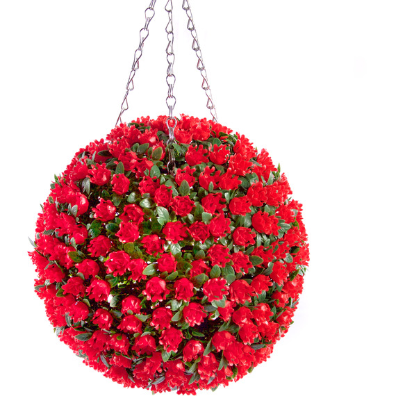 Best Artificial 28cm Red Rose Hanging Basket Flower Topiary Ball