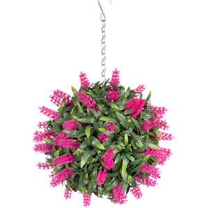 Best Artificial 24cm Pink Lush Lavender Hanging Basket Flower Topiary Ball