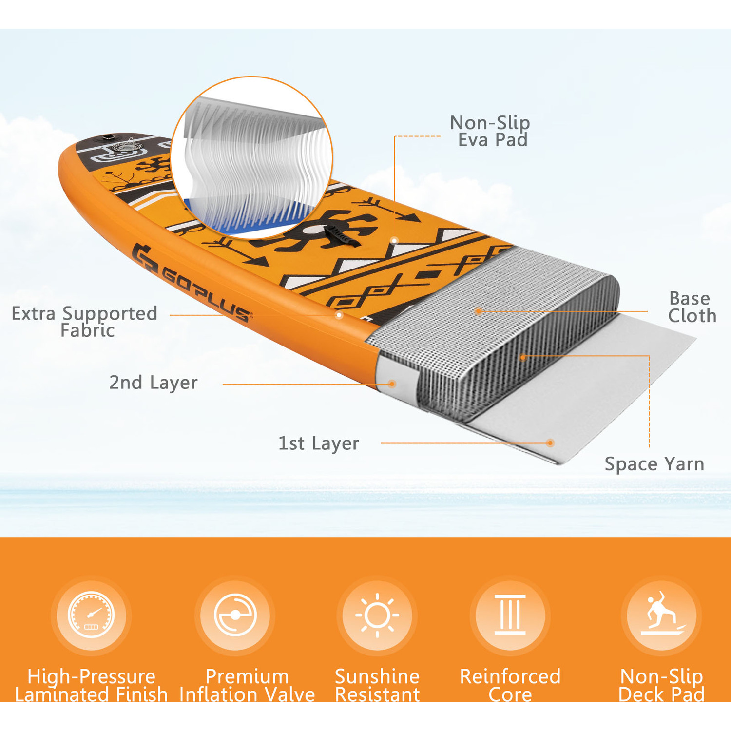 Costway Inflatable Stand Up Paddle Board-Orange