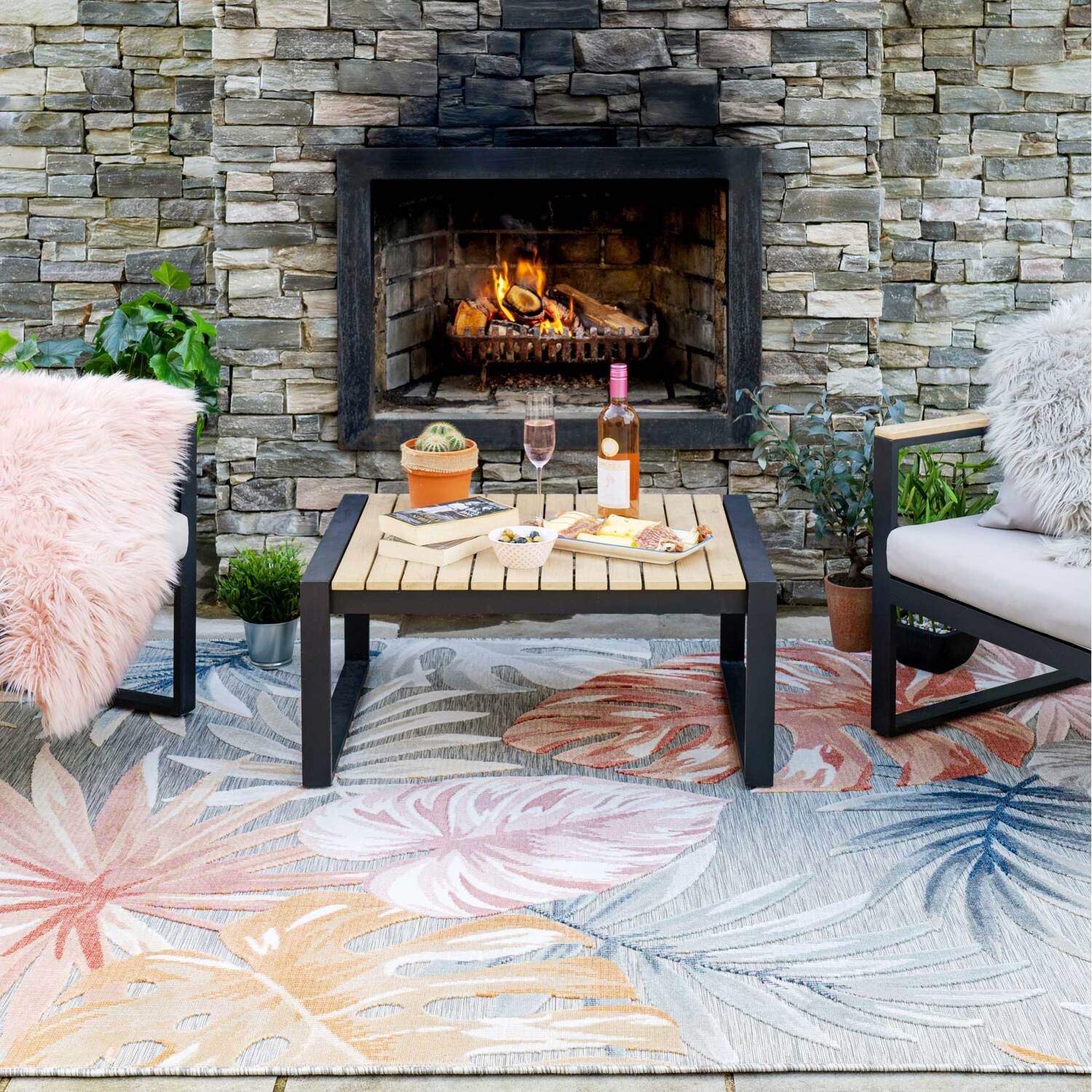 The Rug House - Stone Multicolour Palm Leaf Tropical Textured Flatweave Indoor Outdoor Rug - Multicolour / 330 x 230cm thumbnail