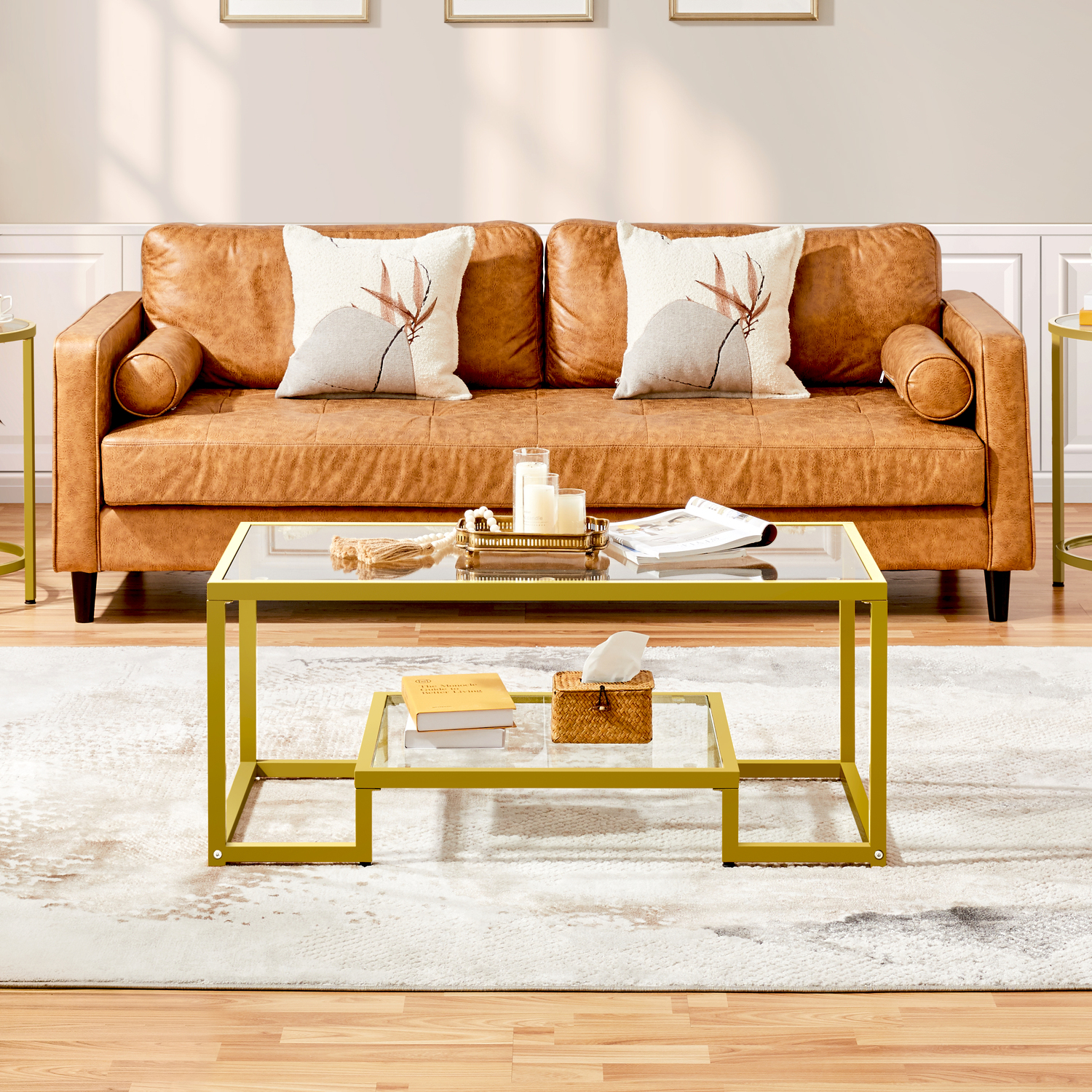 Yaheetech Tempered Glass Coffee Table - Gold