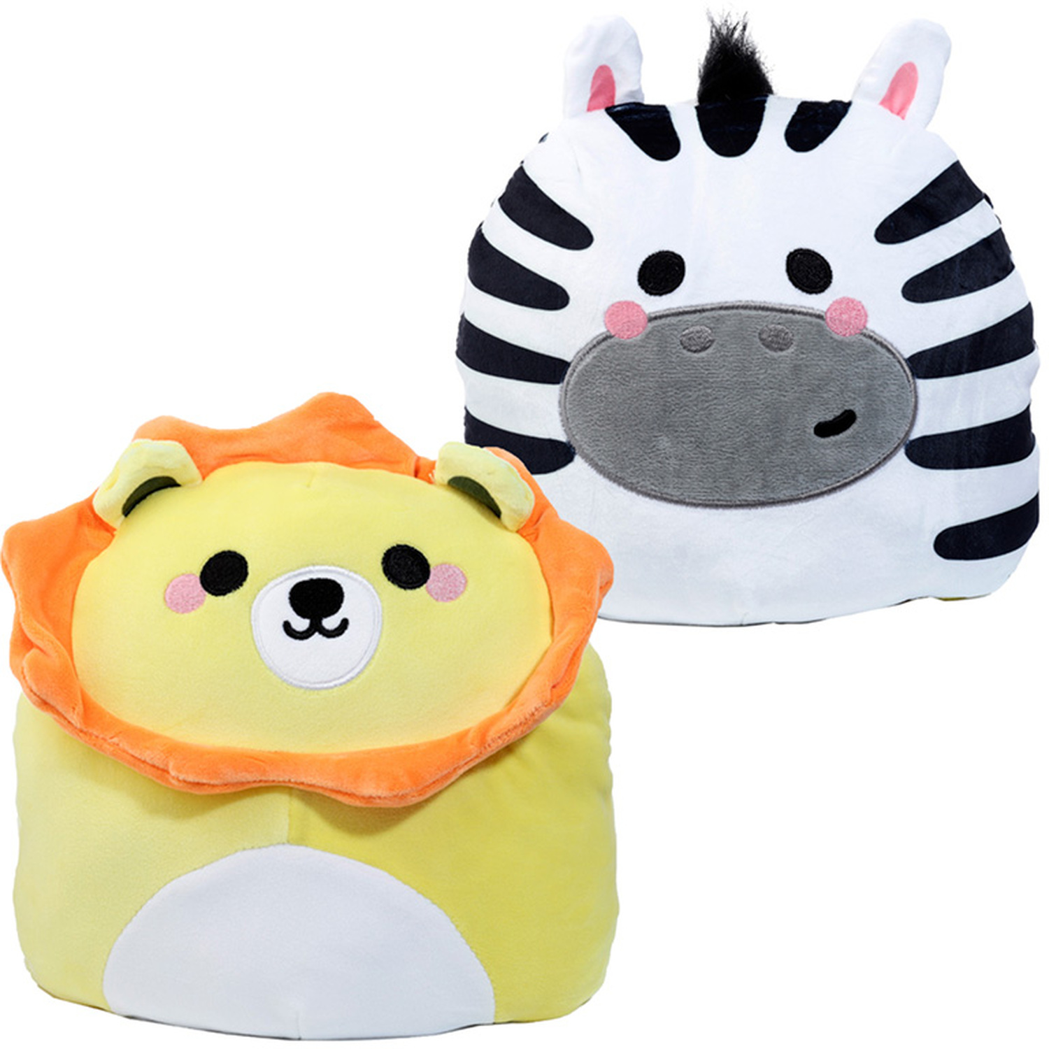 Image of Squidglys Rori the Lion and Bali the Zebra Reversible Adoramals Plush Toy - Yellow