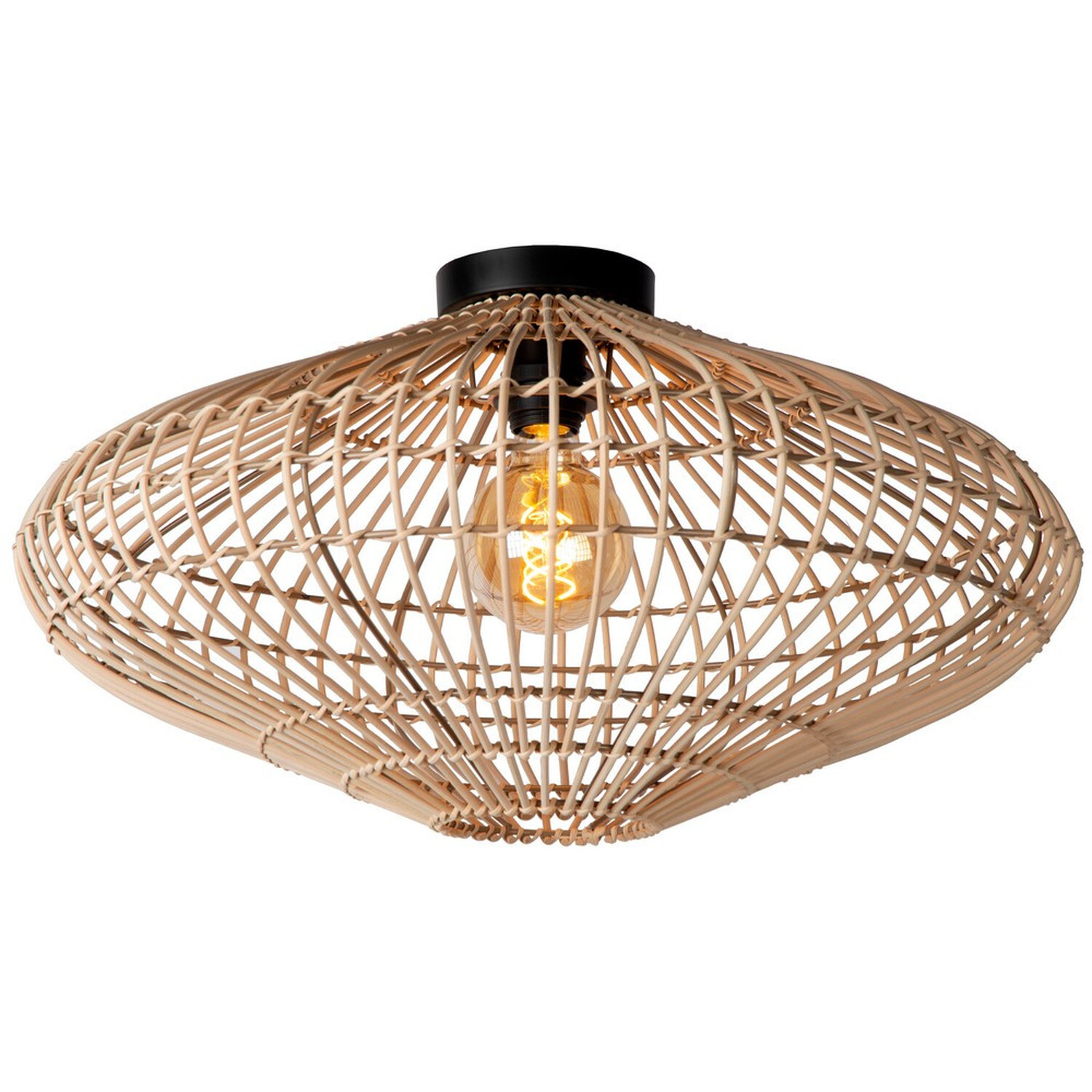 Magali Scandinavian Flush Ceiling Light Light Wood - Black thumbnail