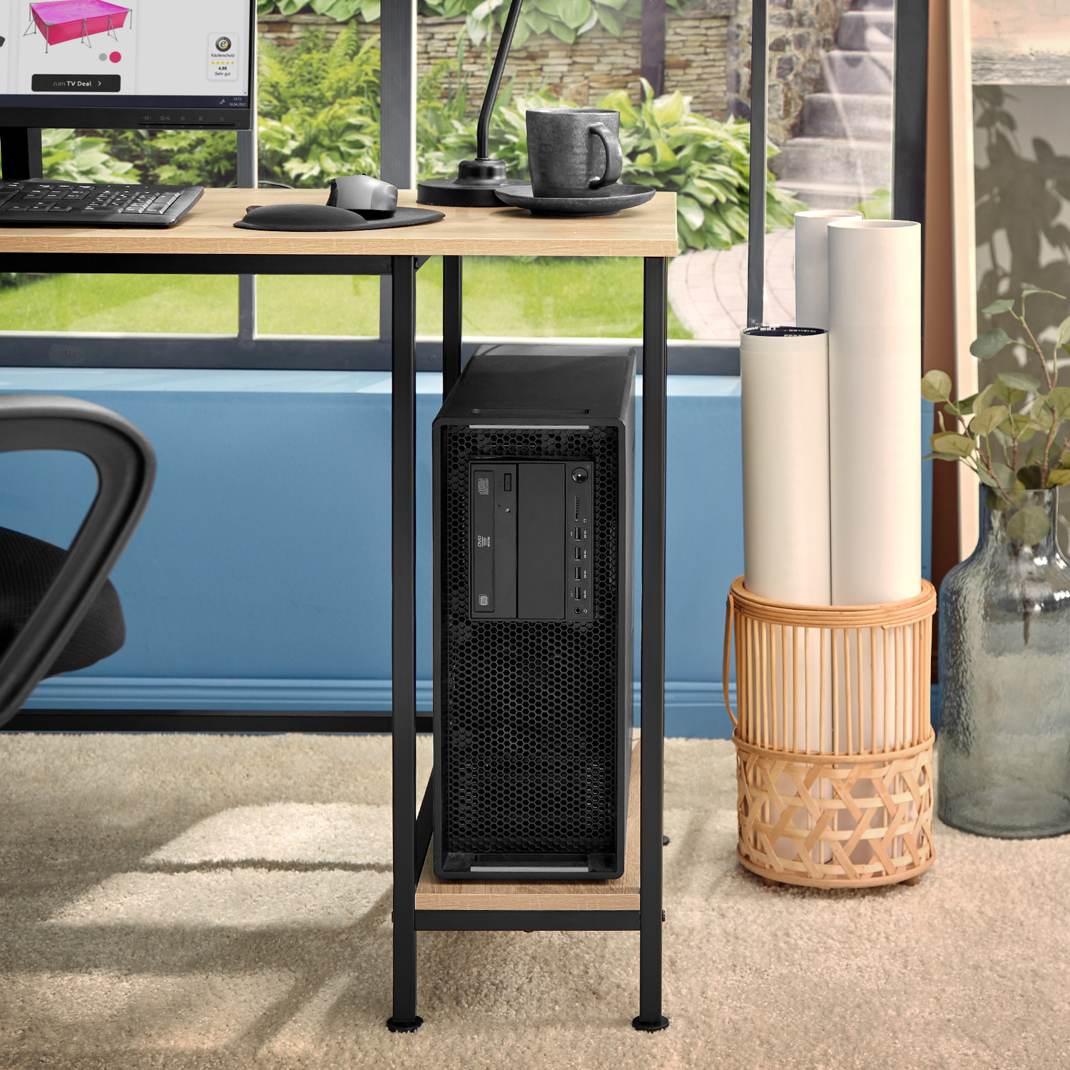 Computer Desk Stoke W-built In Shelves - Industrial Wood Light Oak Sonoma