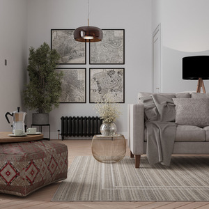 Natural Beige Striped Border Living Area Rug