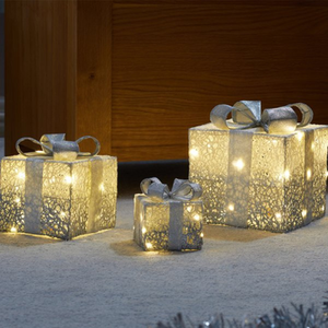 Set of Battery Operated Sparkly Christmas Gift Boxes with LEDs