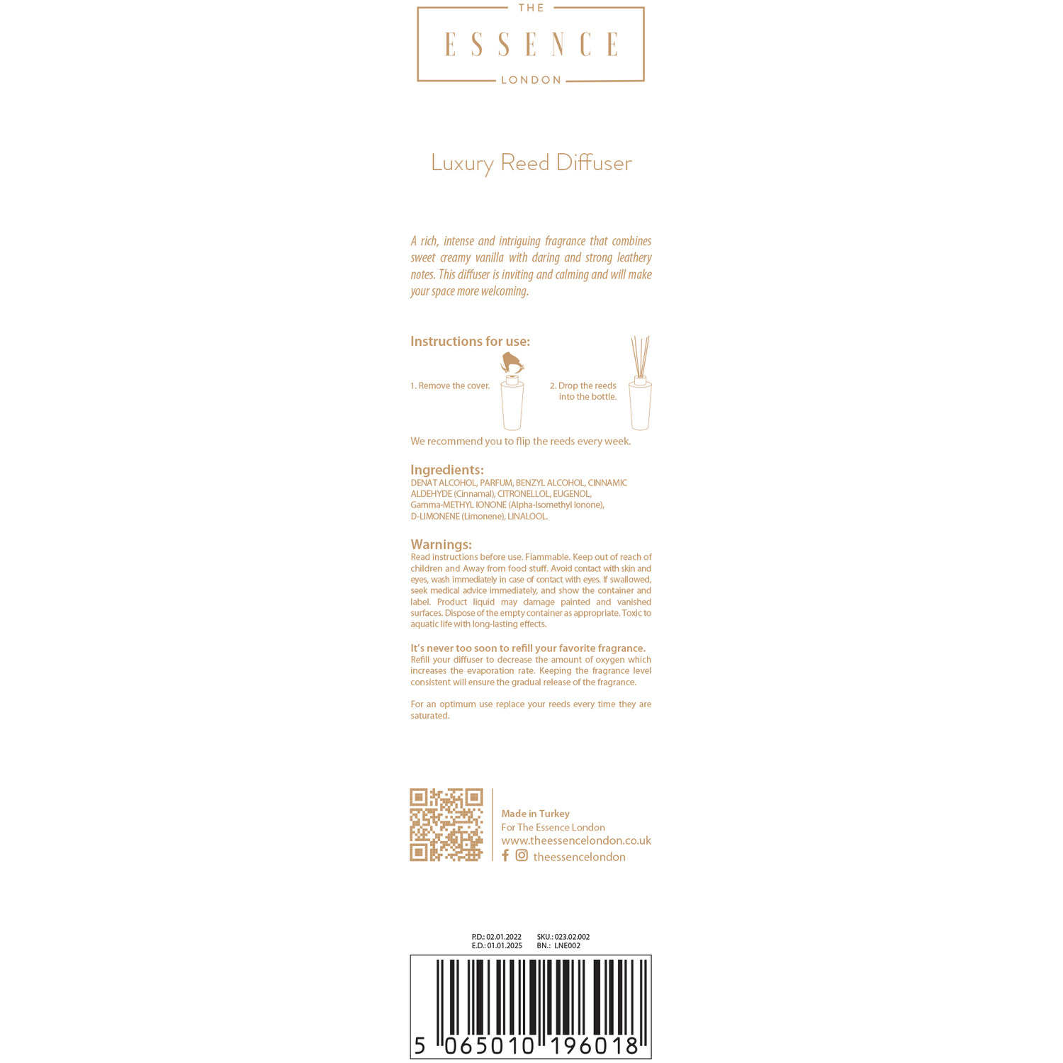 Leathery Vanilla Diffuser - White