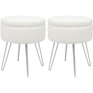 Round Boucle Storage Footstools - H46 x D37cm - Pack of 2