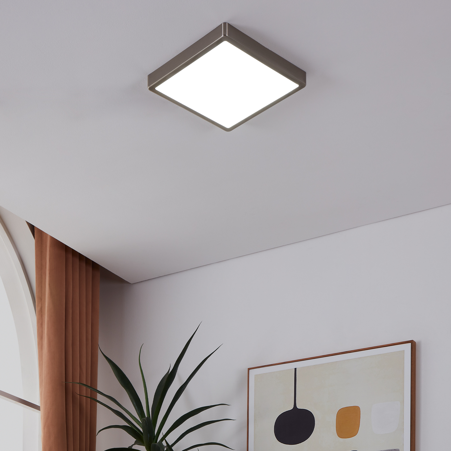 Eglo Fueva-z Square Satin Nickel Smart Control Colour Changing Led Ceiling Light - Silver