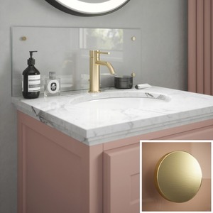 Clear Glass Bathroom Splashback (Brushed Brass Caps) 250mm x 600mm x 4mm