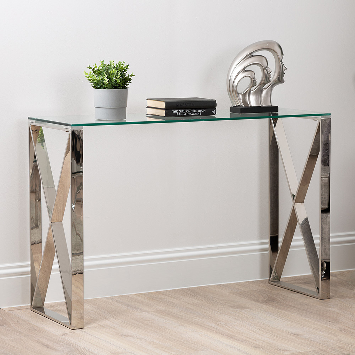 Slim Glass Console Table For Living Room - Silver