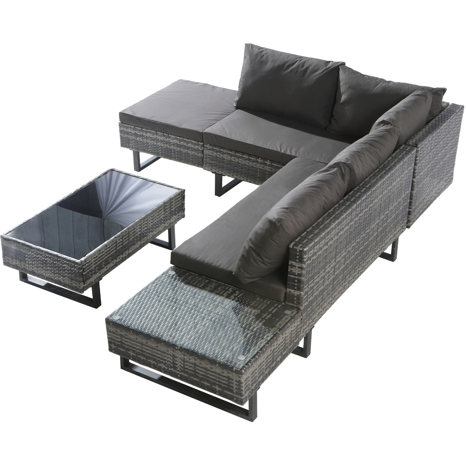 Outdoor Rattan Corner Sofa Set With Recliner Seat And Side Table - Grey