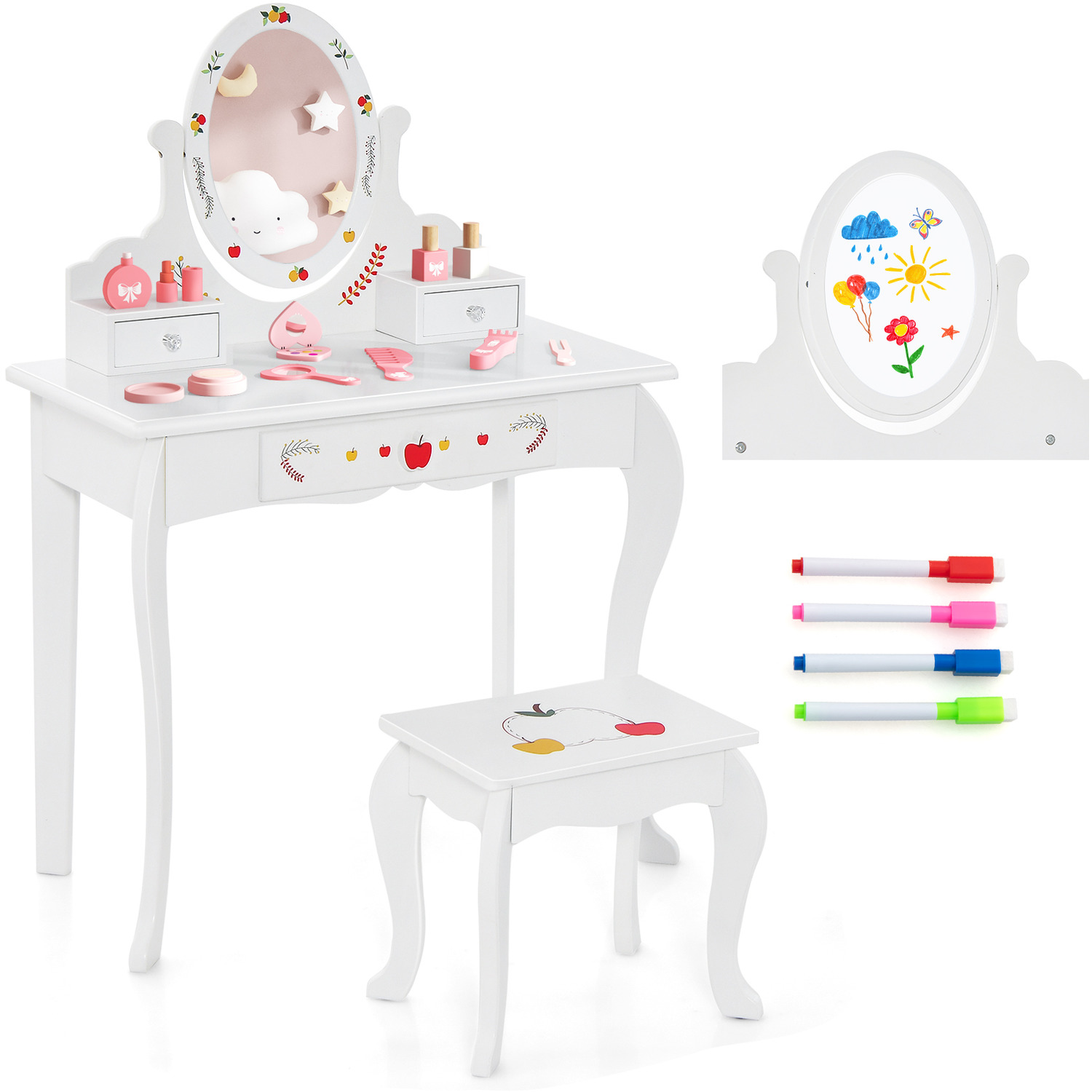 Kids Vanity Set Makeup Dressing Desk - White