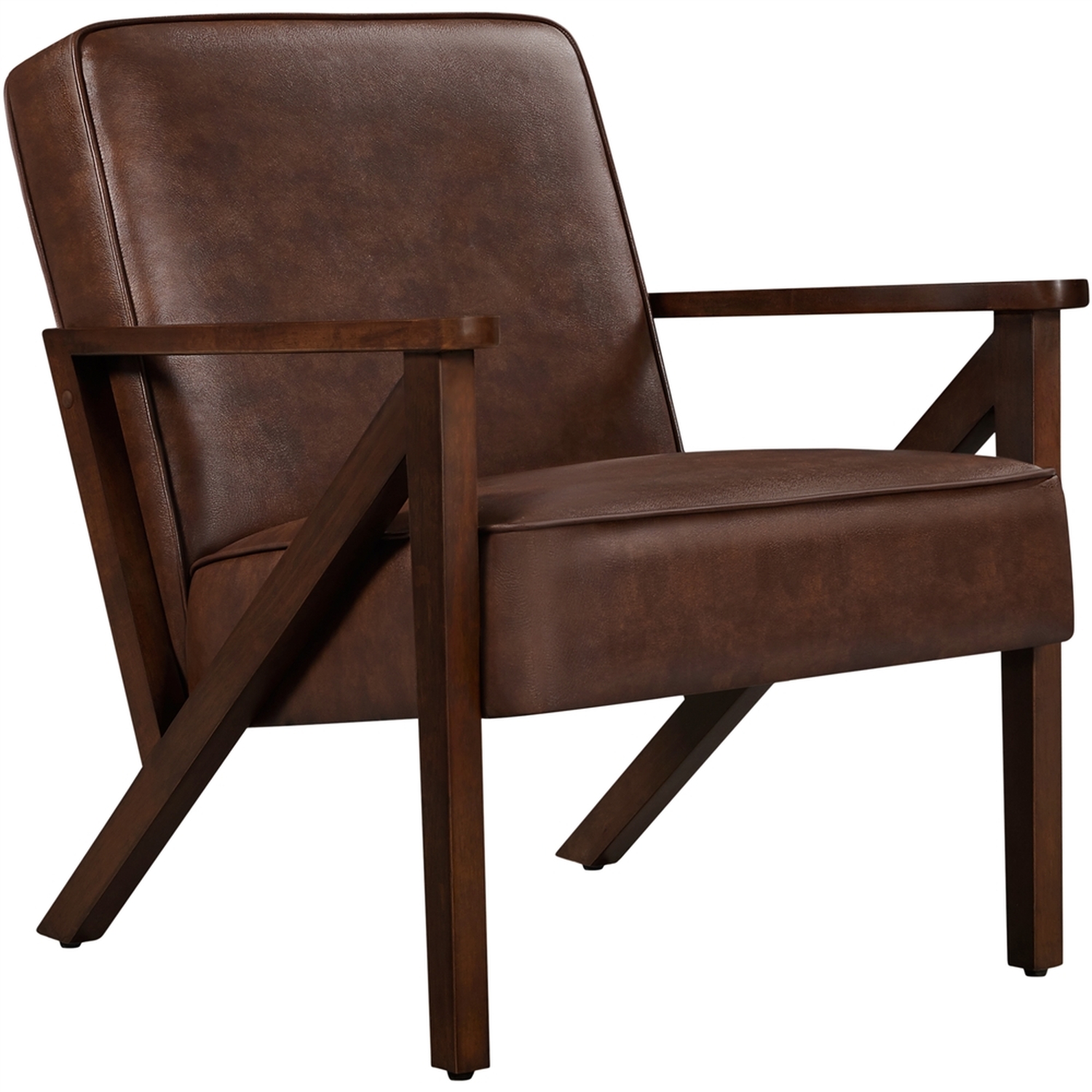 Faux Leather Accent Chair With Z Shaped Wood Legs - Dark Brown