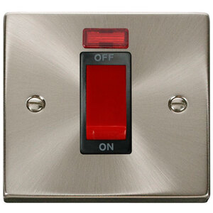 Satin  Brushed Chrome 1 Gang Size 45A Switch With Neon