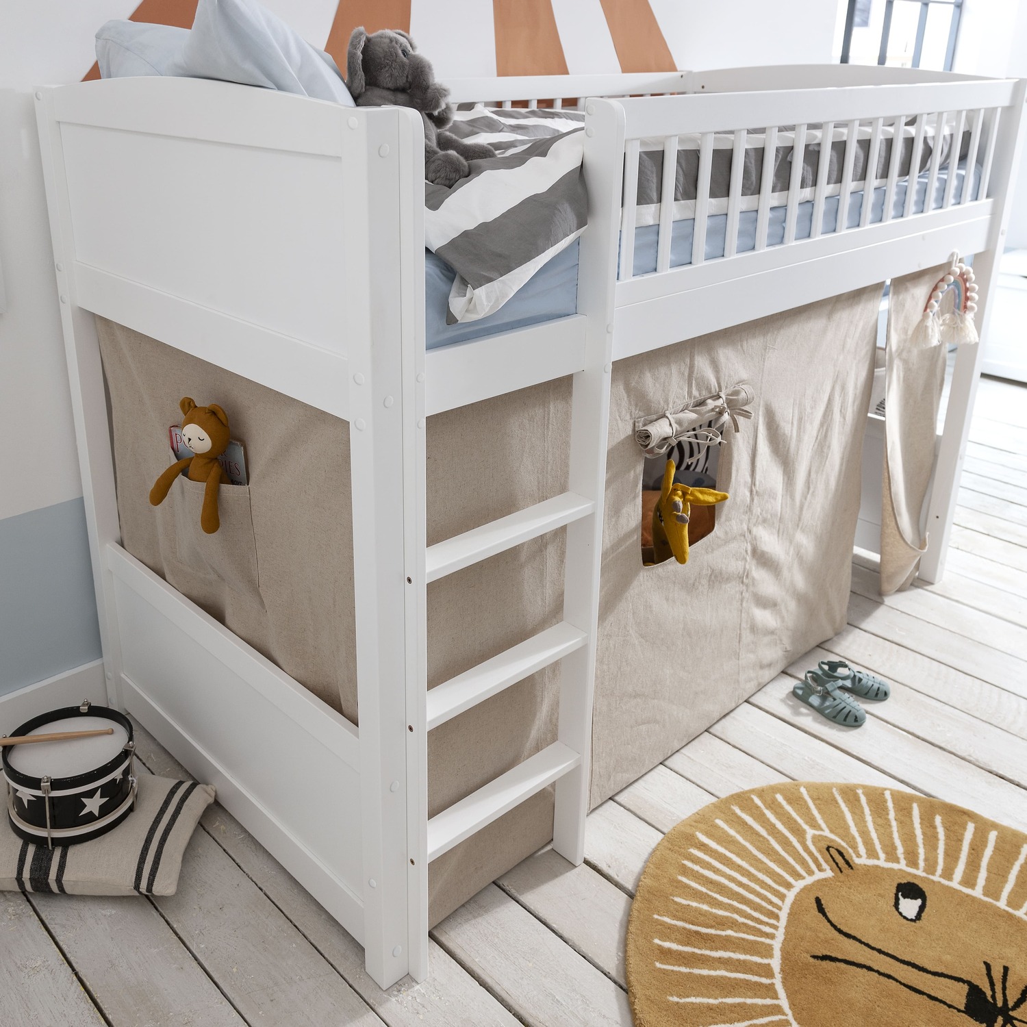 Lottie Midsleeper Cabin Bed - White Cabin Bed Slats Tent Hardware Assembly Guide