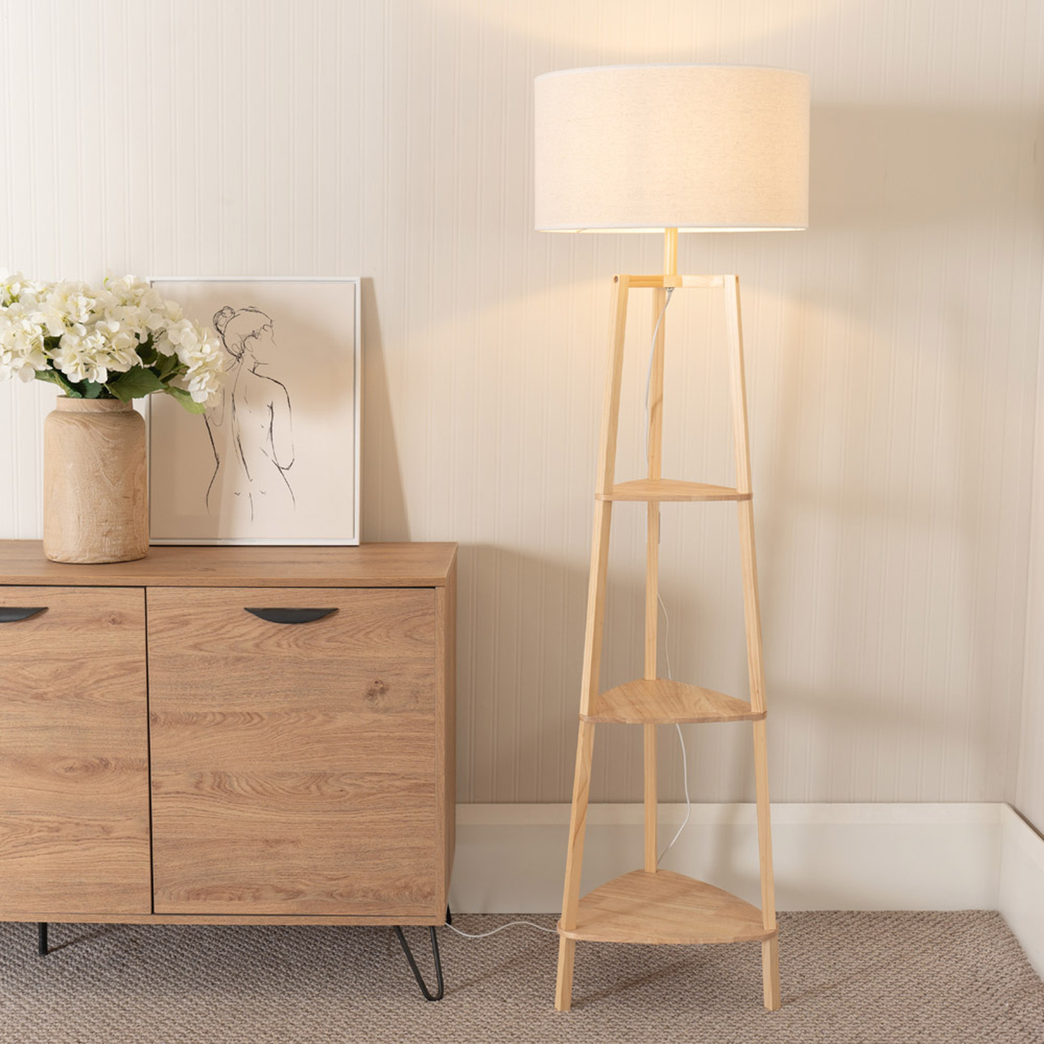 Image of Hiru 3 Tier Wood Shelf Floor&hellip;