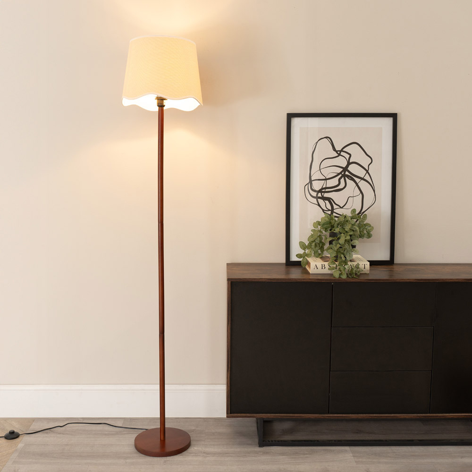 Image of Heather Dark Wood Floor Lamp with&hellip;