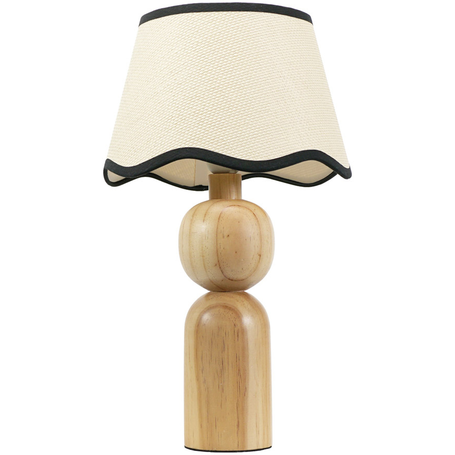Azalea Rustic Wooden Table Lamp with Linen Scallop Edge Shade - Black / Bulb Included