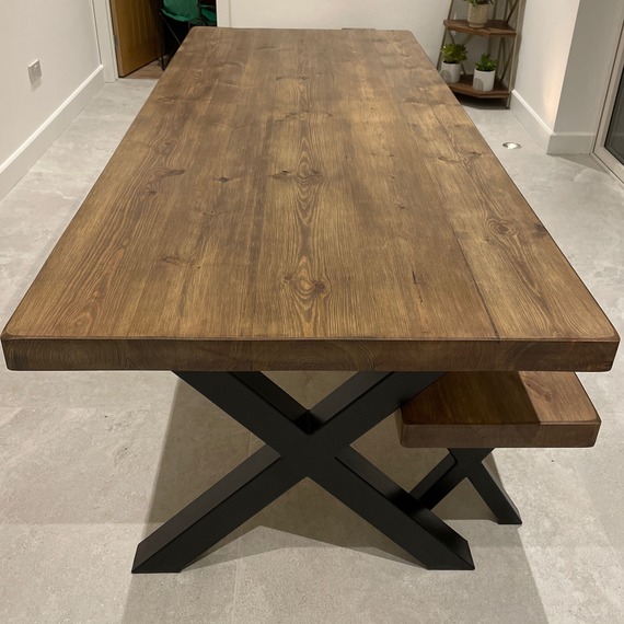 Chunky Handmade Dining Table plus 1 Bench - Jacobean - X Leg Set