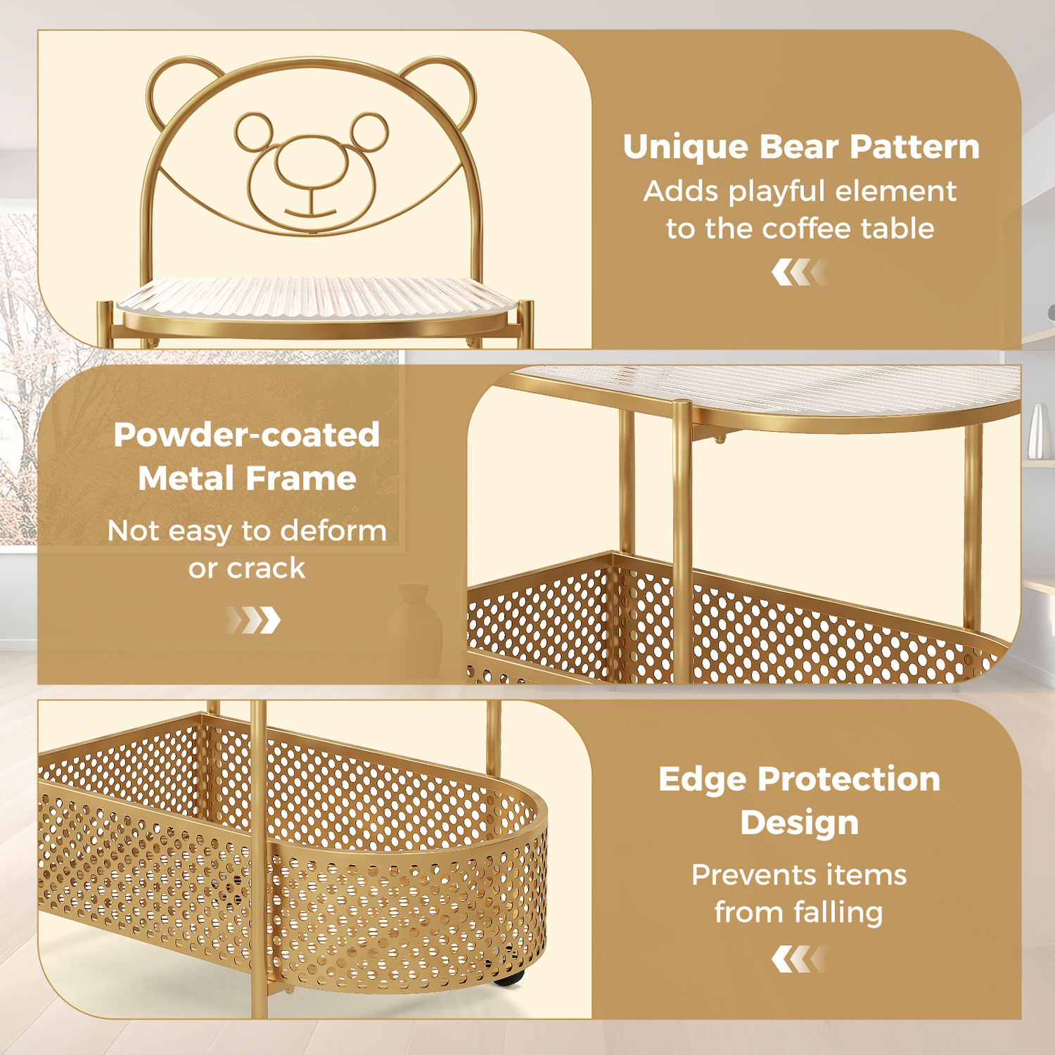 2-tier Modern Glass Coffee Table - Gold