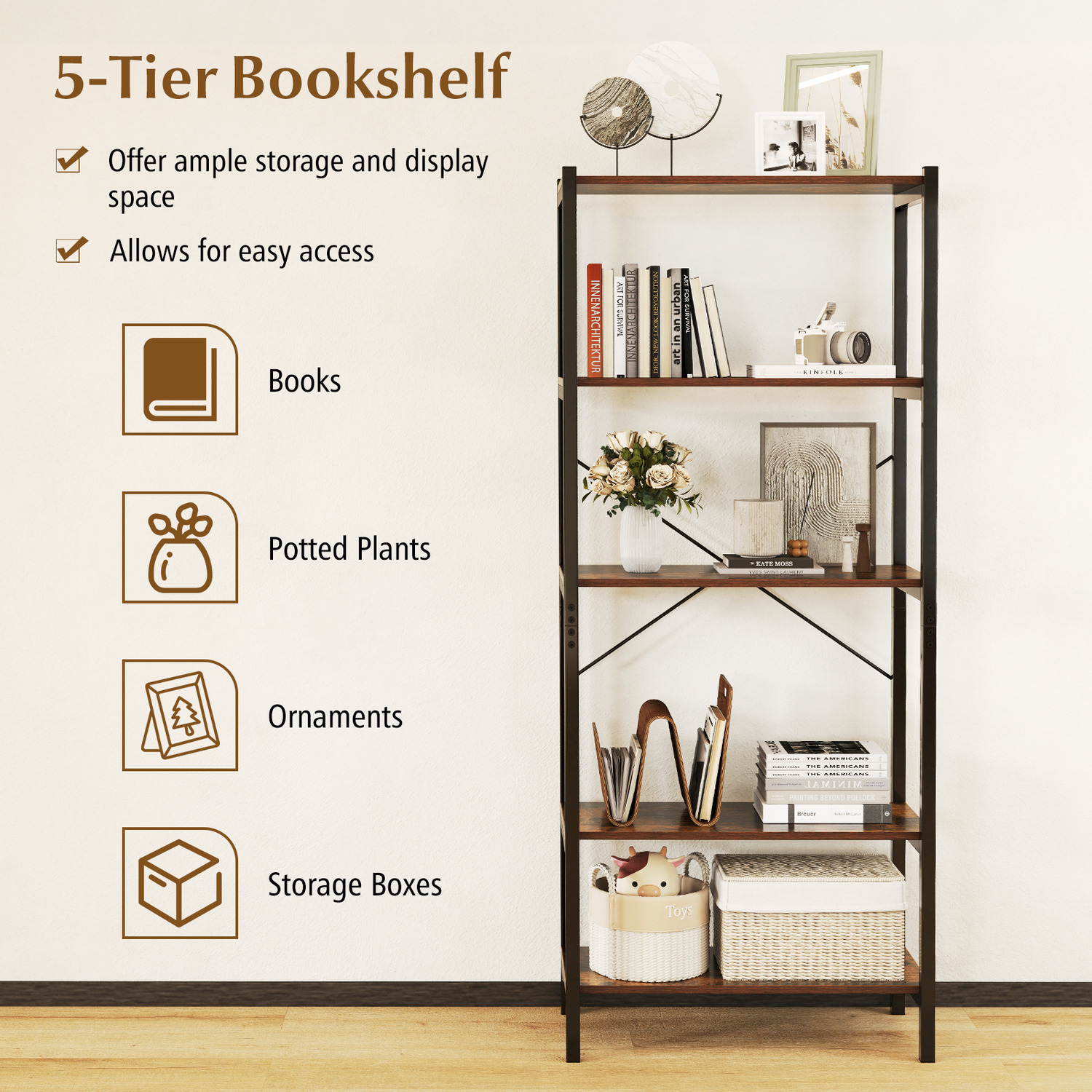 5-Tier Bookshelf Display Rack