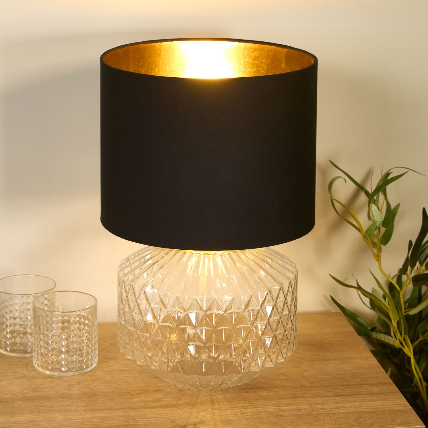 Image of Clear Glass Table Lamp Black Shade&hellip;