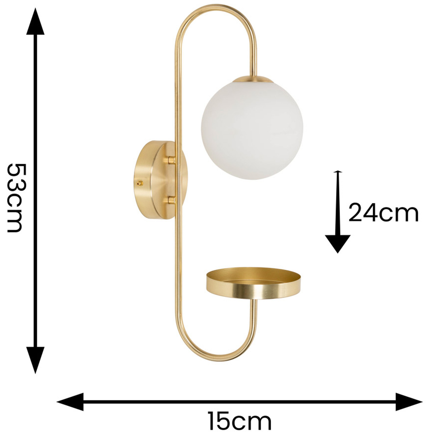 Milo Glass Globe Shade Curved Wall Light With Shelf - Gold