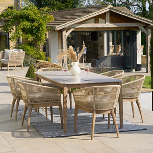 Moeven Outdoor Rattan and Acacia Wood 6 Seater Dining Set