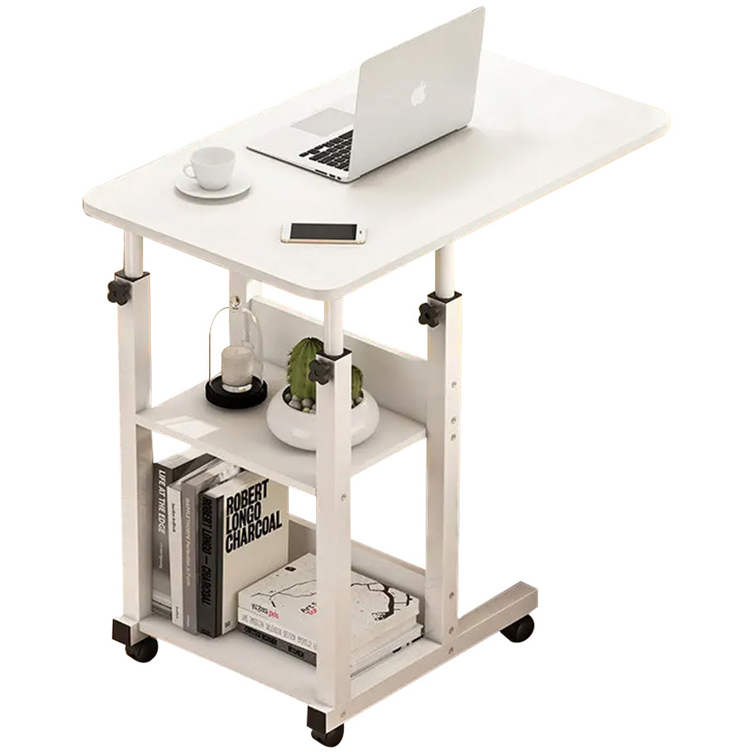Adjustable Overbed Desk With Wheels - White