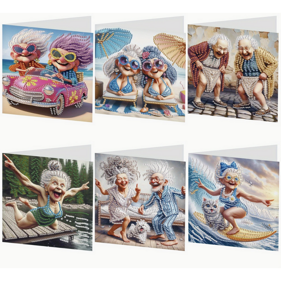 Pack of 6 Funny Grannies Diamond Art Cards