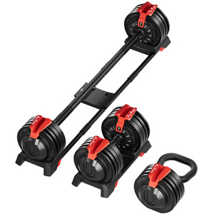 Quick-Select 3-in-1 Adjustable Dumbbell-Barbell-Kettlebell Set (2-24kg)
