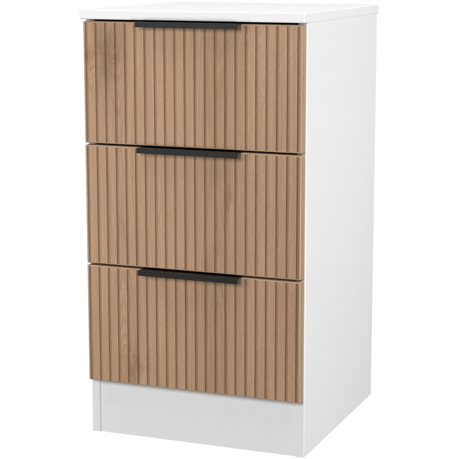 Java Ready Assembled 3 Drawer Bedside - Slatted Effect White