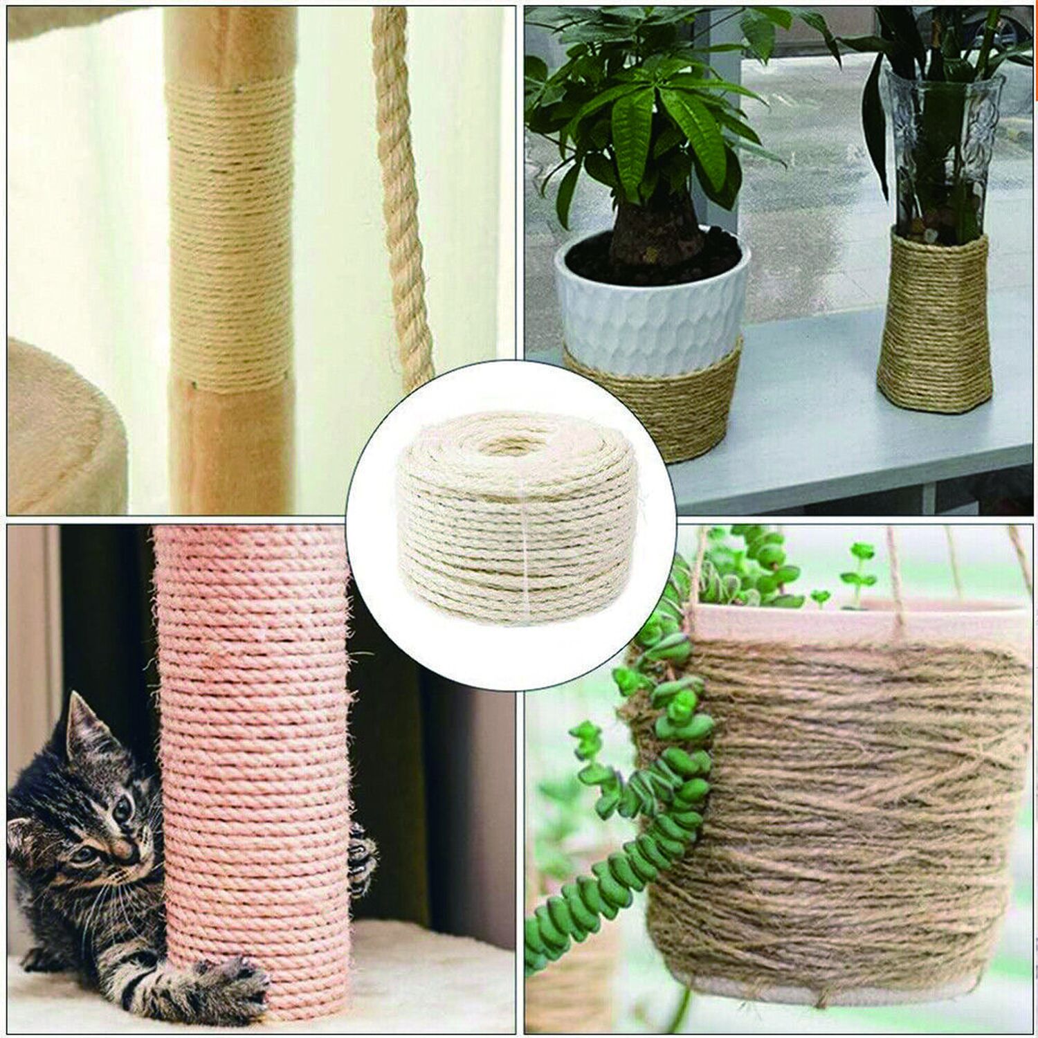 Sisal Rope Loops Natural Sisal Rope 60m for Cat Scratch Post Repair