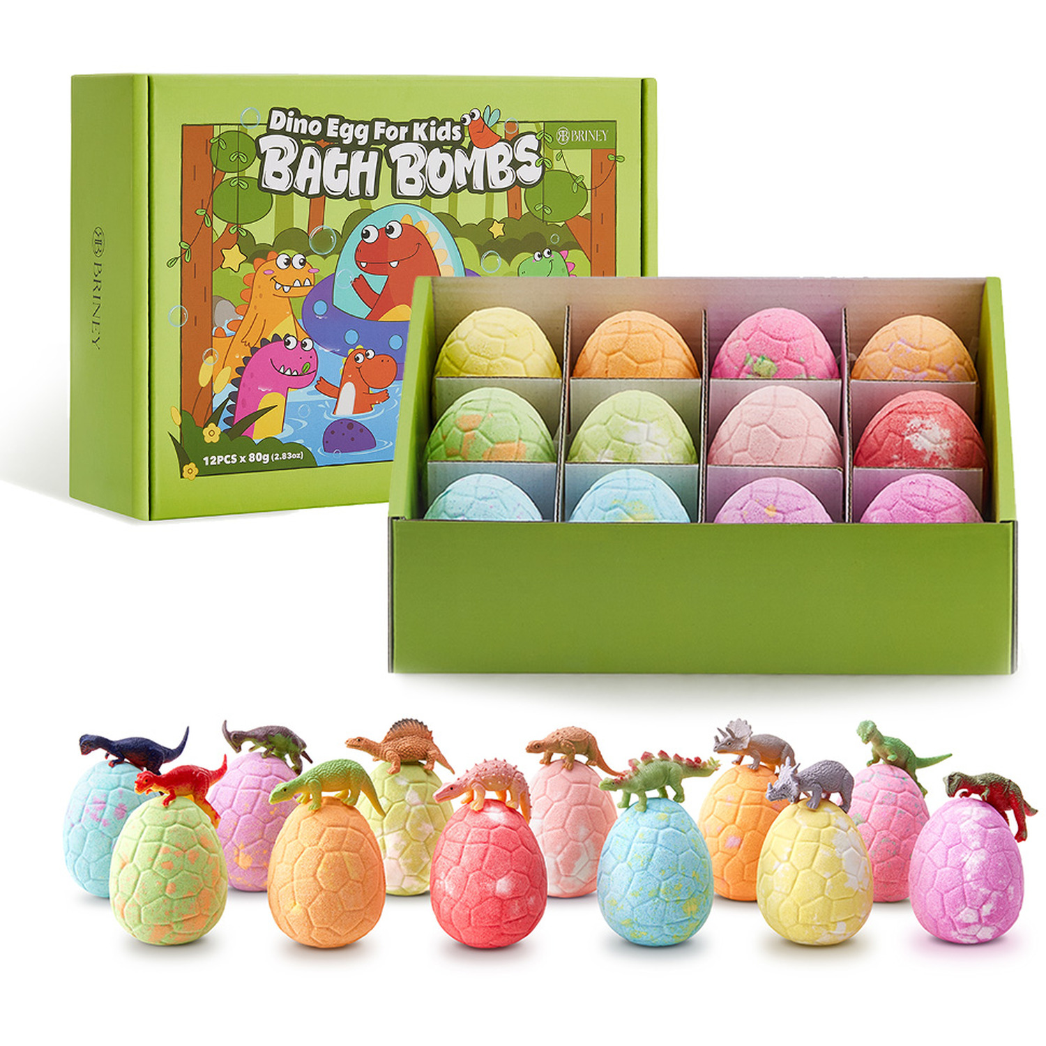 Kidkid Bath Bomb Dino Egg Kit With Surprise Dinosaur Toys - Green