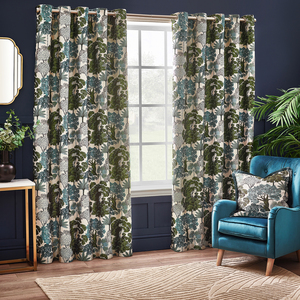 Set of 2 Woodlands Floral Jacquard Eyelet Curtains