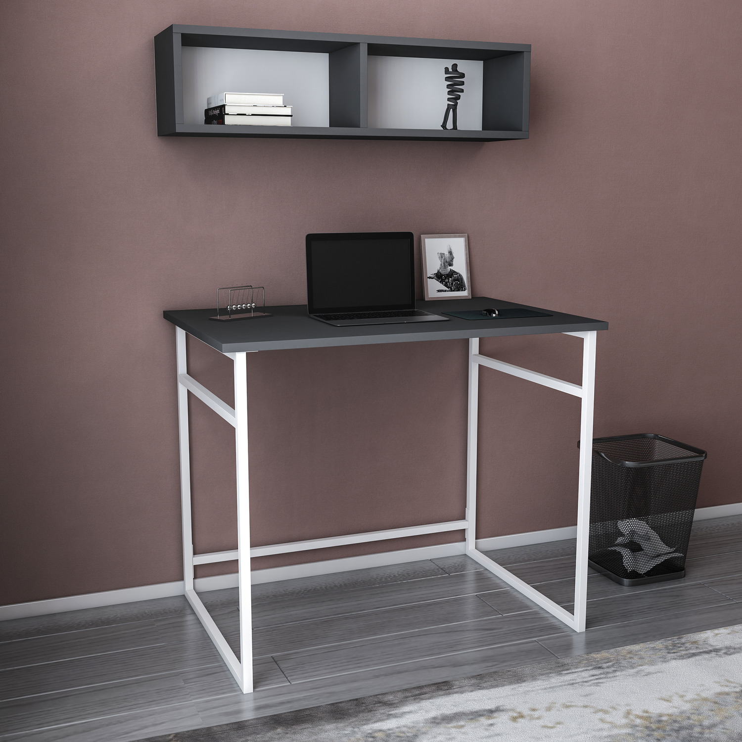 Hussum Study Desk - White And Anthracite