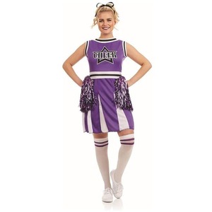 Women's Purple Cheerleader Costume with Pom Poms