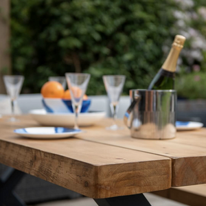 Chunky Rustic Outdoor Garden Table with Aluminium Legs