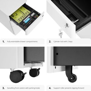 Filing Cabinet Parvus, Powdered Steel, 3 Drawers, Hanging Files, Locking