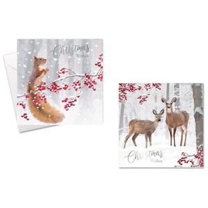 20 Christmas Cards Woodland Animals Squirrel Deer With Envelopes