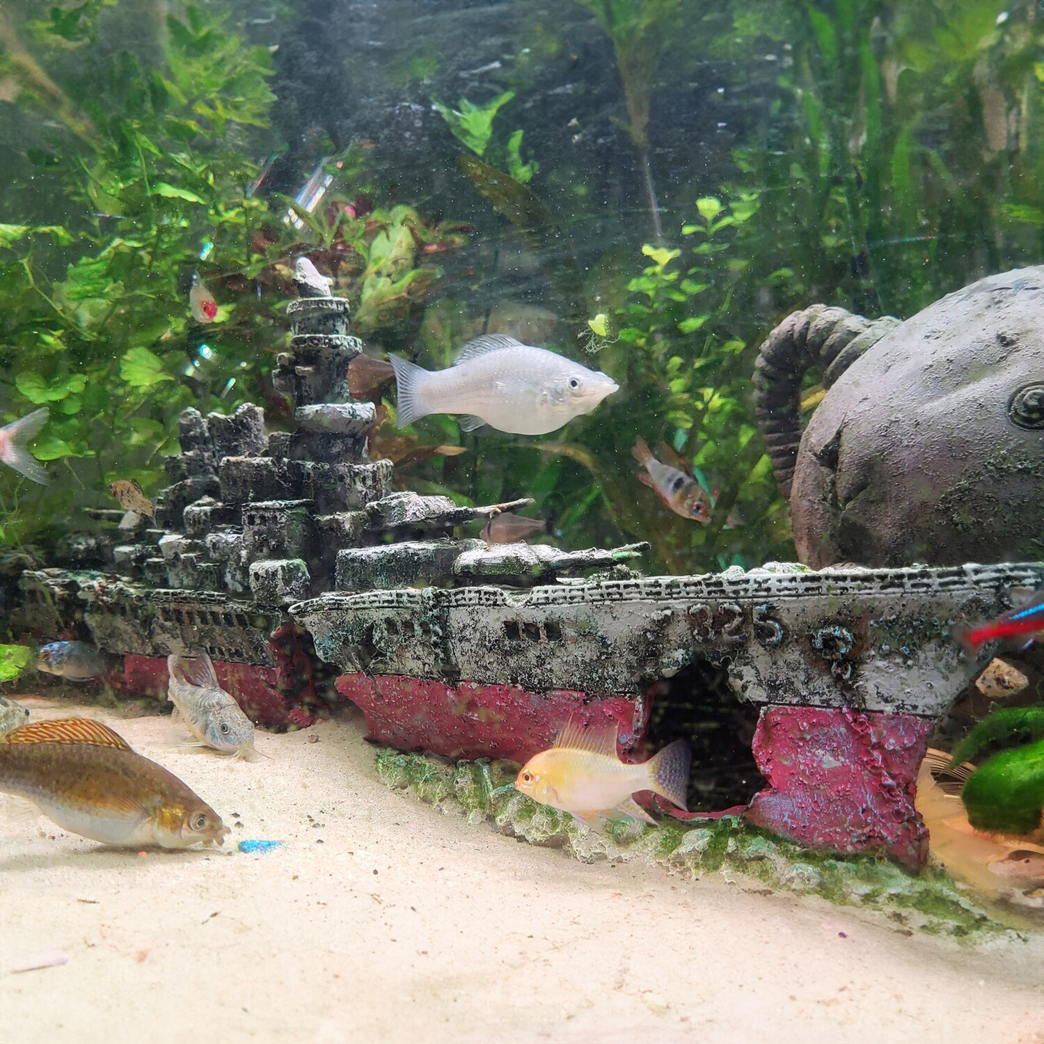 Underwater Warship Aquarium Ornament - Black
