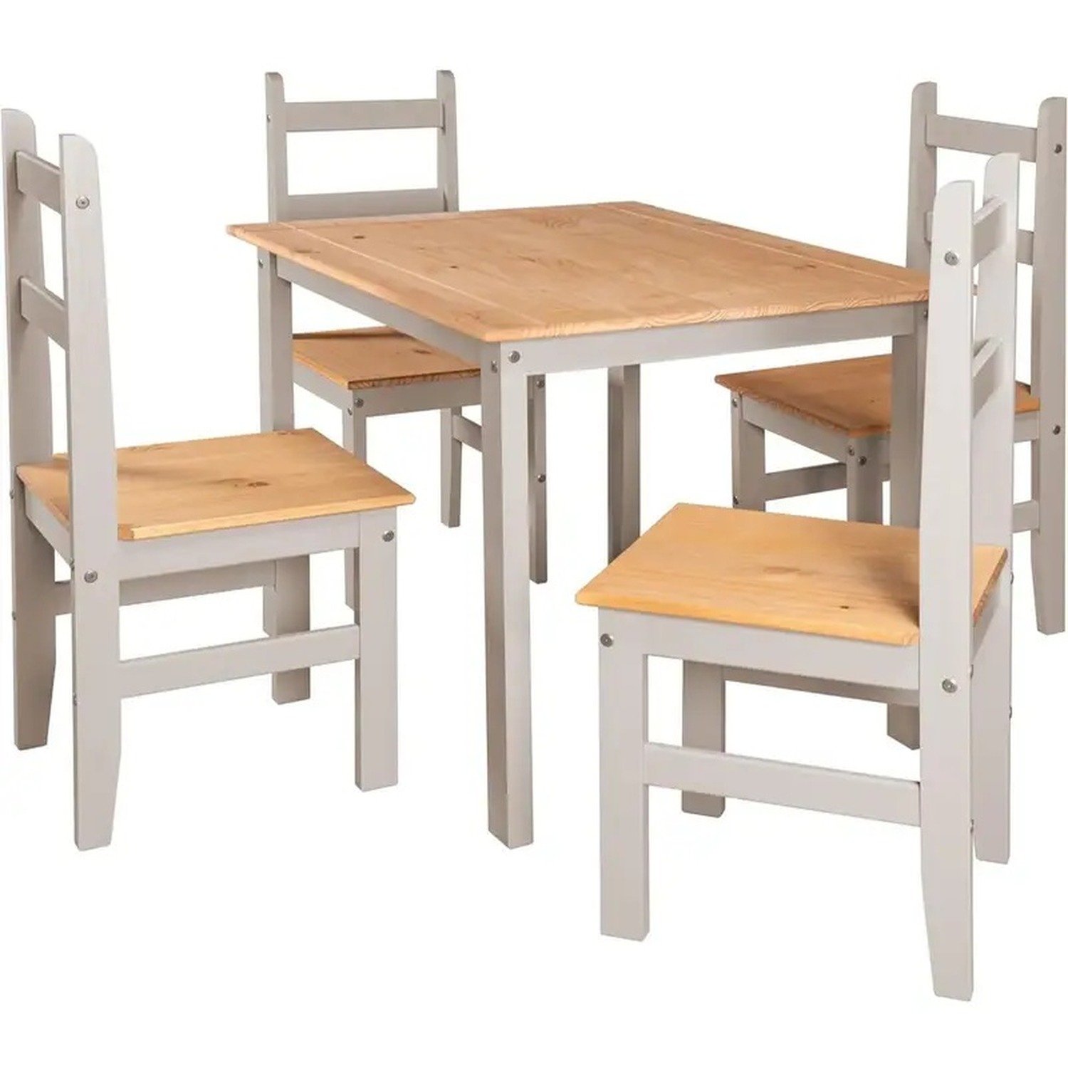 Corona Dining Table Set 4 Seater Solid Mexican Pine Wood - Grey