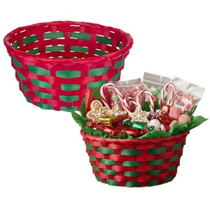 Small Round Christmas Hamper Basket Red Green Woven 21cm
