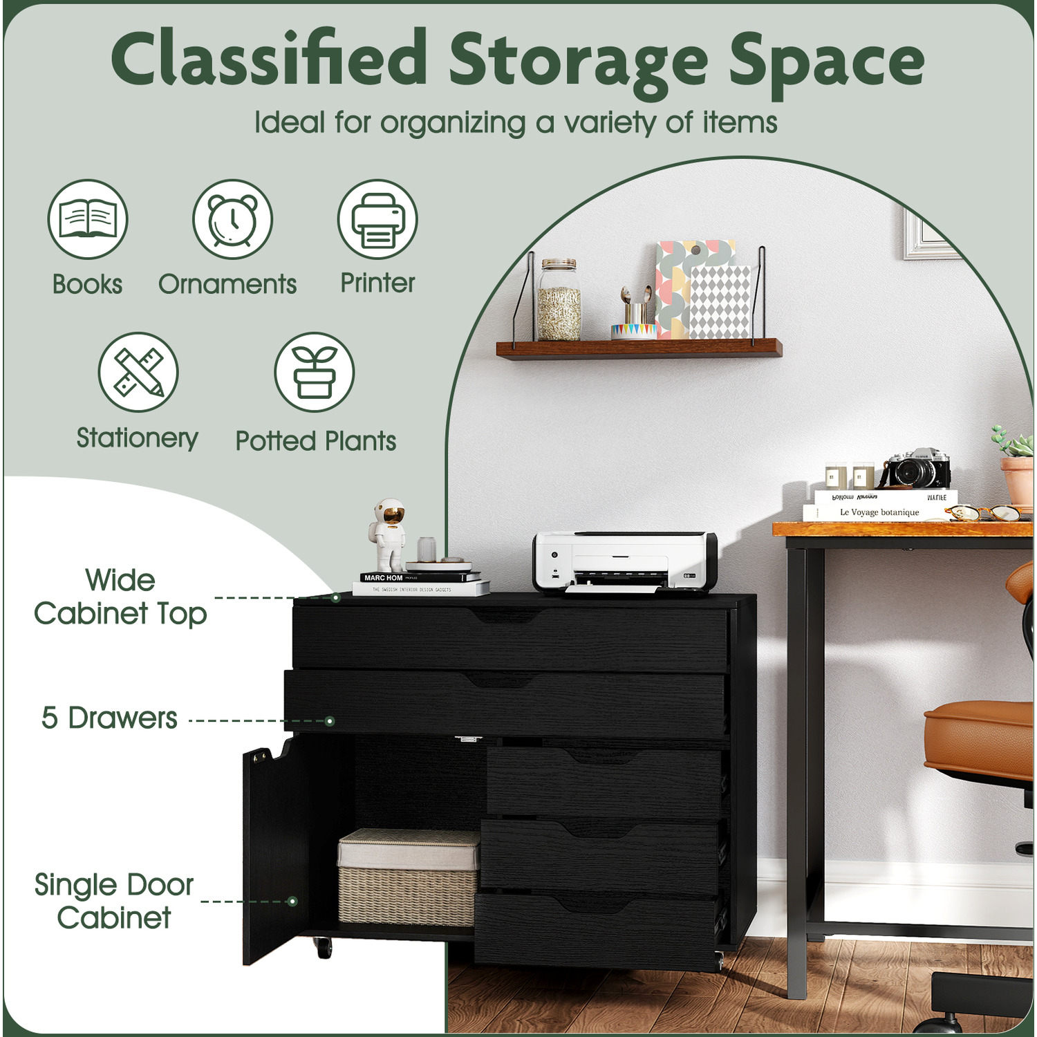 Mobile Chest Of Drawers - Black