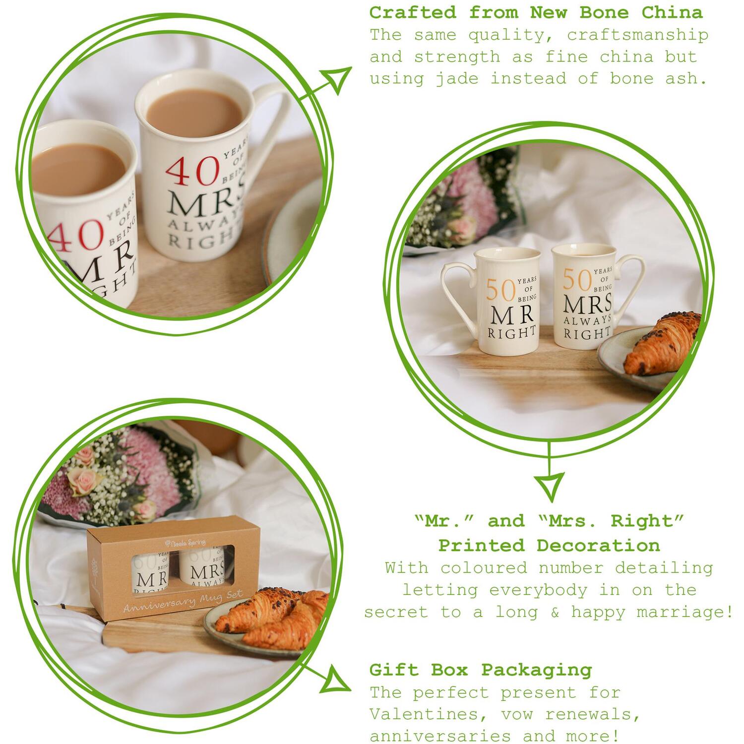 2pc 60th Anniversary New Bone China Mug Set - 300ml